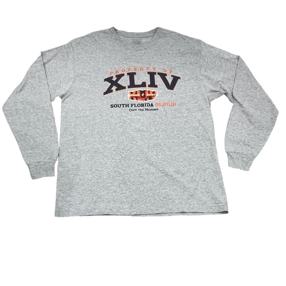 REEBOK GRAY SUPER BOWL XLIV 2010 LONG SLEEVE T-SHIRT - COLTS VS SAINTS - Picture 2 of 7
